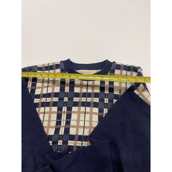 Vintage Crossings Jumper Sweater M 90s Geometric Roundneck Brown Blue - Picture 4 of 6